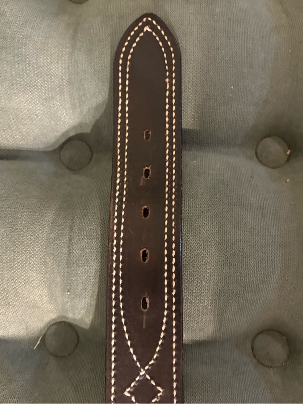 Bianchi Western Belt Brown Brass Buckle Geometric Stitching Men's ~ Size 45in - Picture 12 of 14
